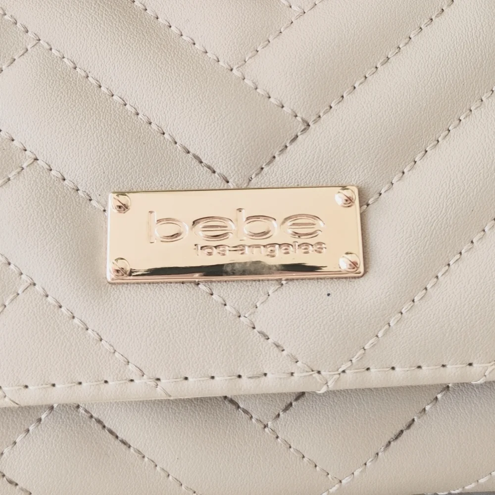 Bebe Women's Sand Beige Faux Leather Trifold Wristlet/Wallet